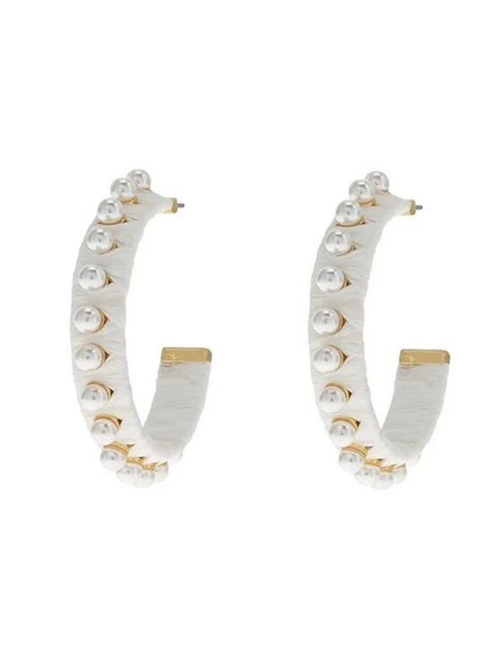 Kate Spade Earrings Francesca Pearl Raffia Hoop Earring White Gold Hoops NEW - Picture 1 of 6